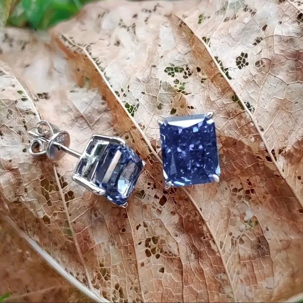 7ct Natural Dark Blue Tanzanite Ice-Cut Earrings in 925 Silver